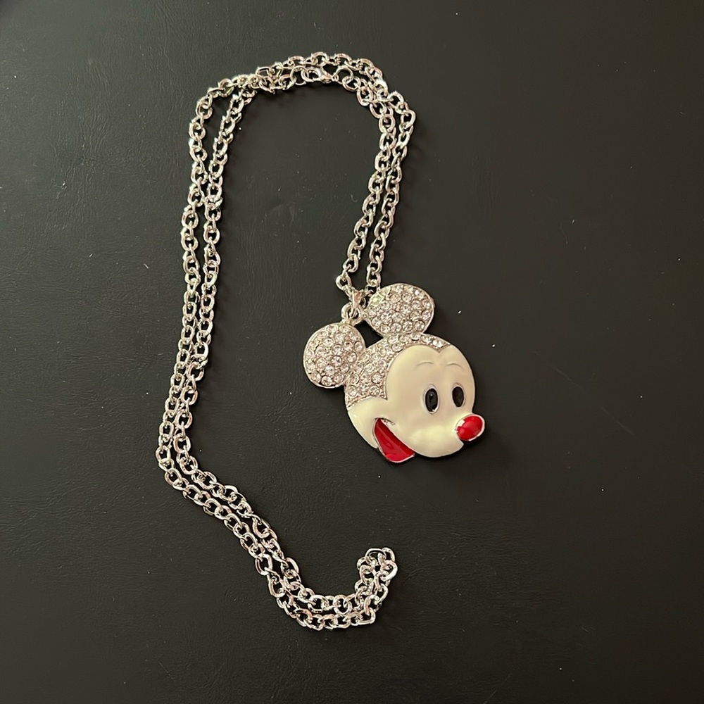 Enamel Pendant Necklace with Crystals 14” silver chain